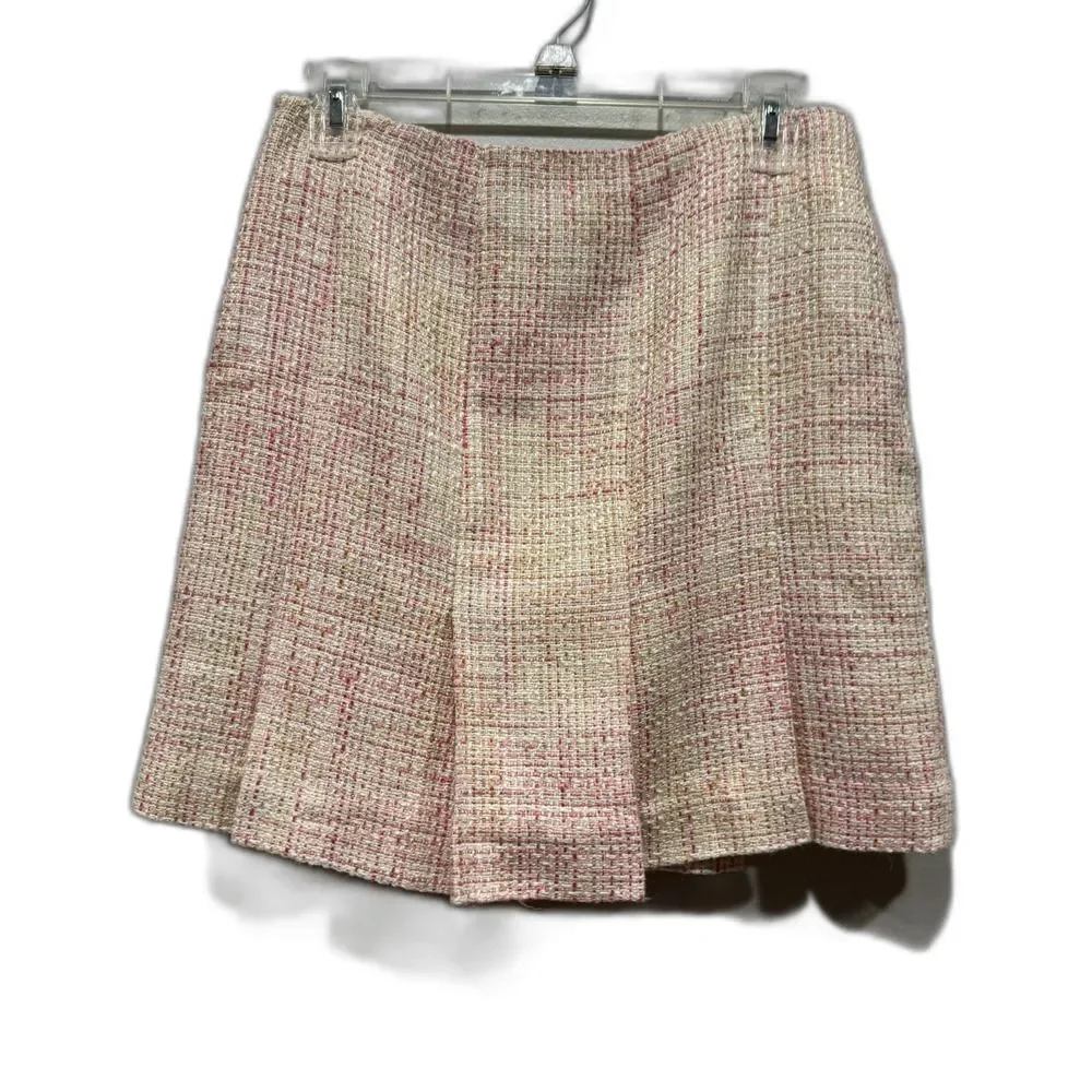 Vintage Skirt Pink & White Short Mini Pencil Tweed Pleated Preppy Women sz 4